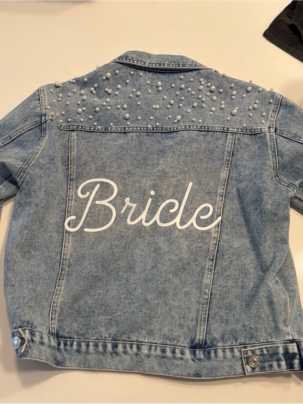 Women’s Light Blue Denim 'Bride' Pearl-Embellished Jean Jacket